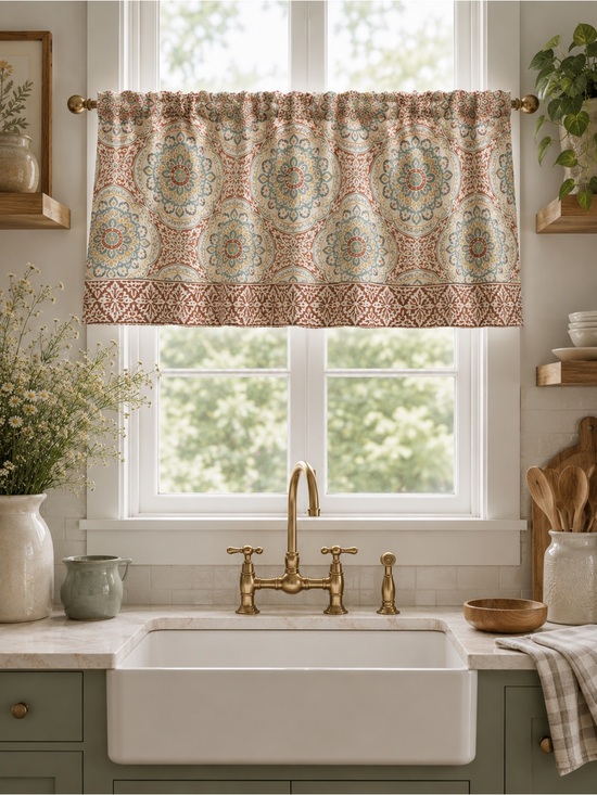 Waverly Other - Waverly Astrid Coral Valance Kitchen window Fabric 52” length Boho Cottagecore
